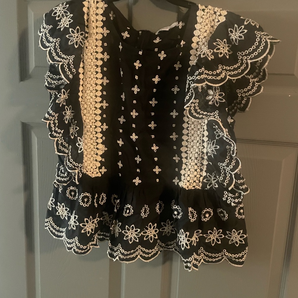 Black and White Embroidered Women's Top